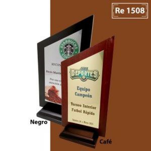 RECONOCIMIENTO  CHICO   EN  MADERA  FORMA  PICO  CON LAMINA PLATA O DORADA CON IMPRESIÓN  SHINE COLOR CON BASE DE MADERA COLOR CAFÉ  O NEGRO 13.2 x 24 cm.